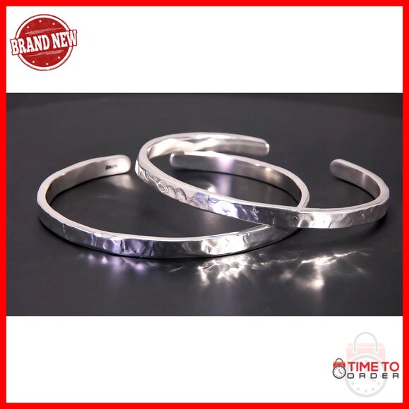 925 Sterling Silver Hammered Cuff Bangle Bracelet Minimalist Jewelry - Picture 7 of 7